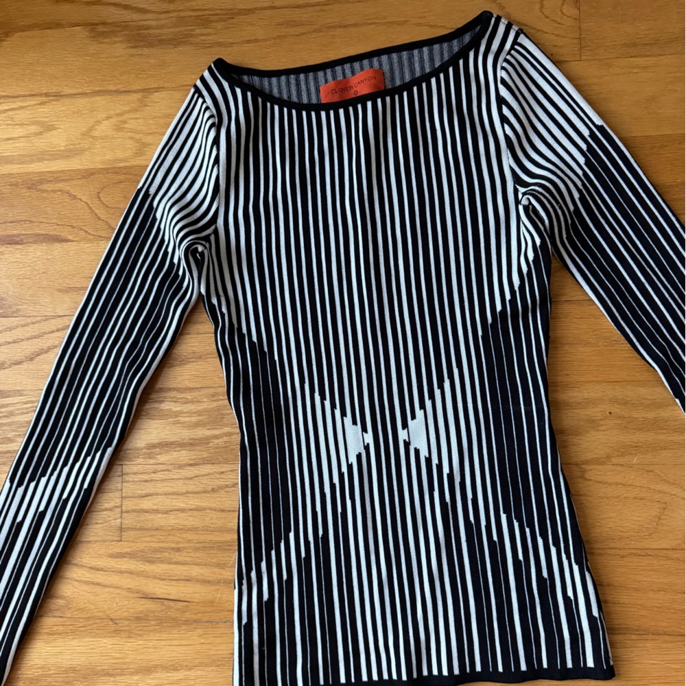 Clover Canyon Black & White Vertical Stripe Long-Sleeve Top - Picture 8 of 15